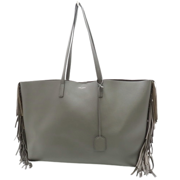 Saint Laurent Shopping Shoulder Bag Paris Fringe Leather Gray - Picture 1 of 1